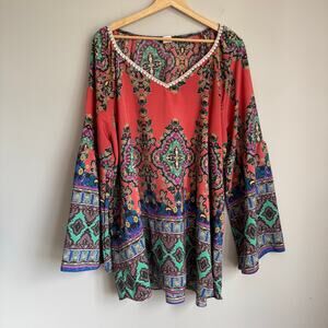 ING Women's Top Size 2X Boho Bohemian Festival Hippie Lagenlook Bell Sleeve USA